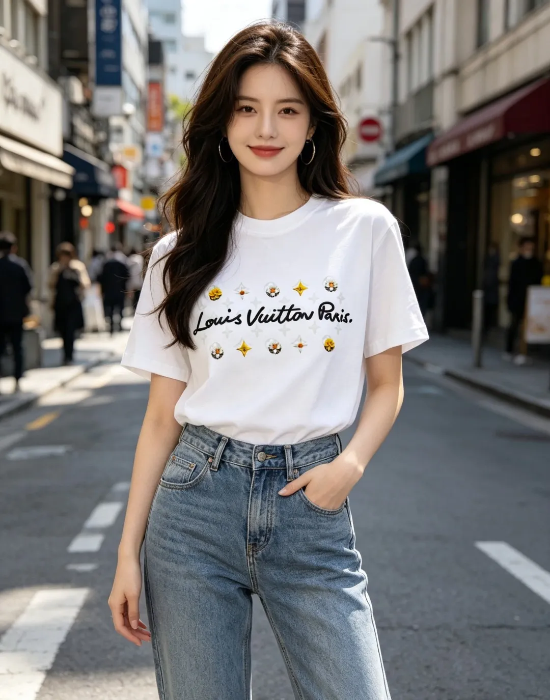 Louis Vuitton/Louis Vuitton 26ss daisy letter print short sleeves